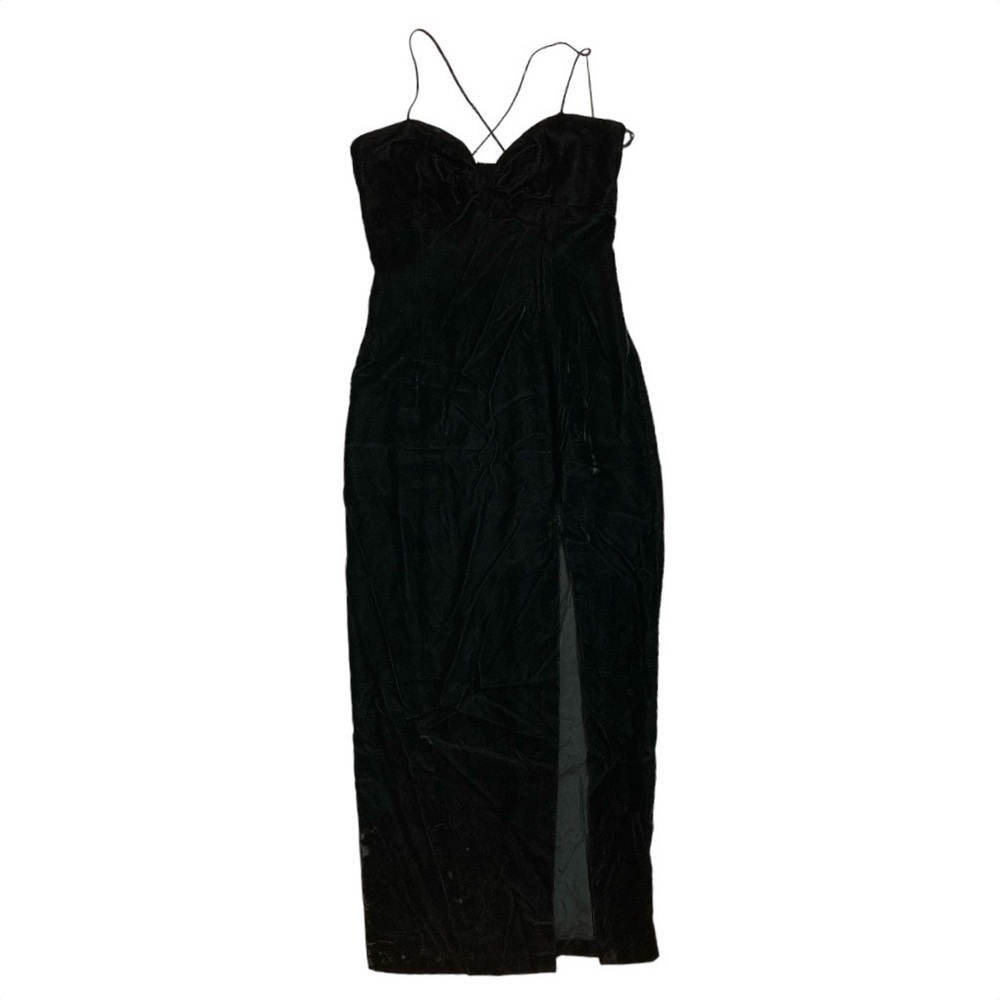 NWT Jessica McClintock Gunne Sax Vintage Black Velvet Spaghetti Strap Dress
